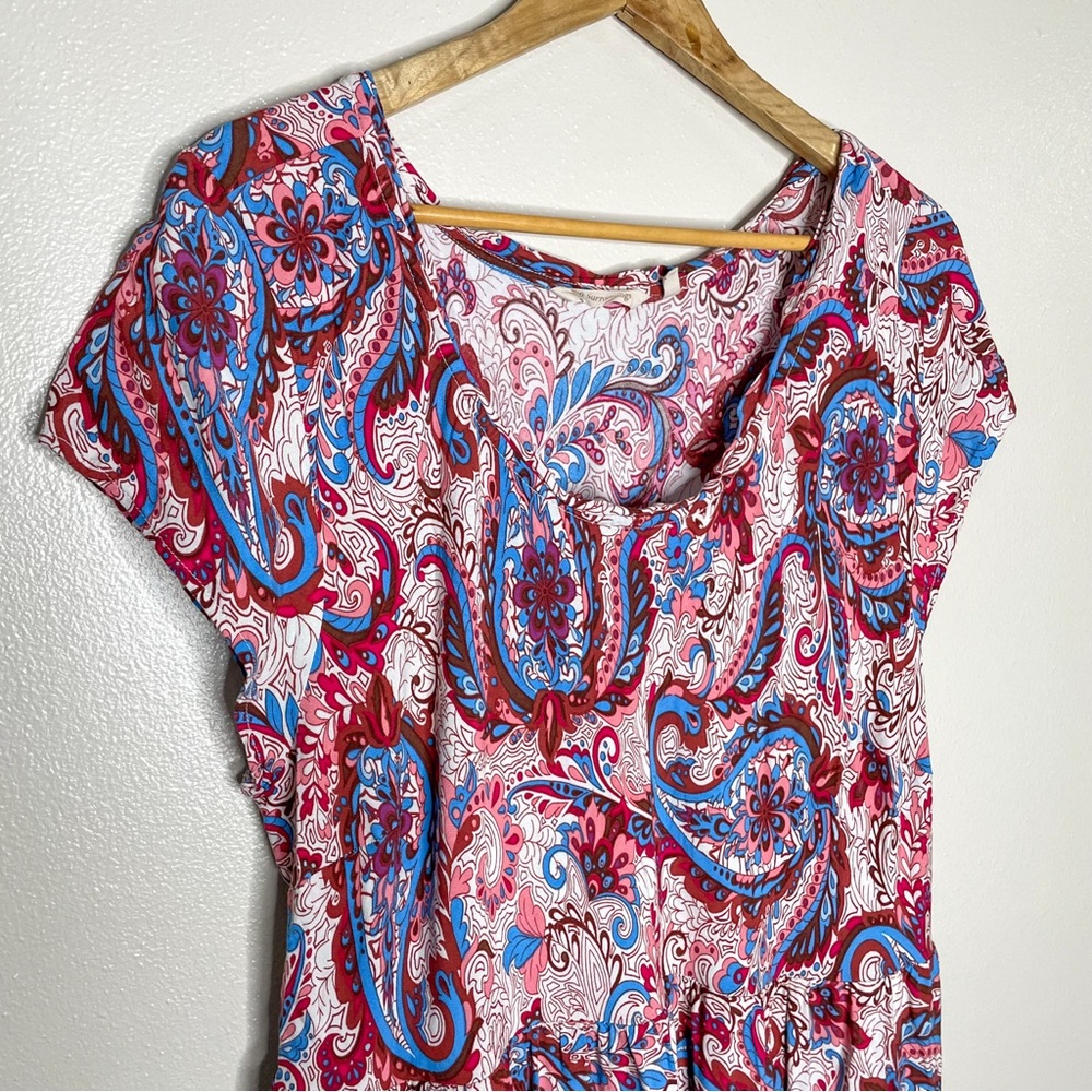 Soft Surroundings | Kara Boho Paisley Blue/Pink Tiered Maxi Dress - Picture 4 of 13